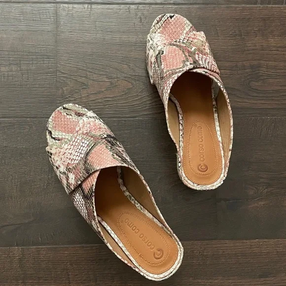 NWT corso como leather platinum pink snake slip on mules espadrille heel 6.5 - Picture 12 of 16
